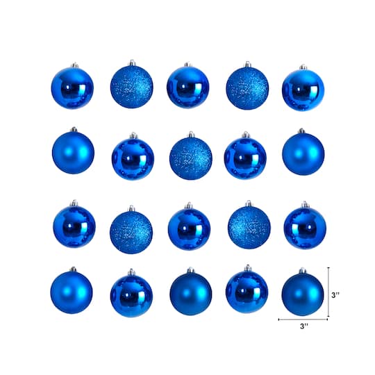 20ct. 3" Blue Shatterproof Christmas Ornaments